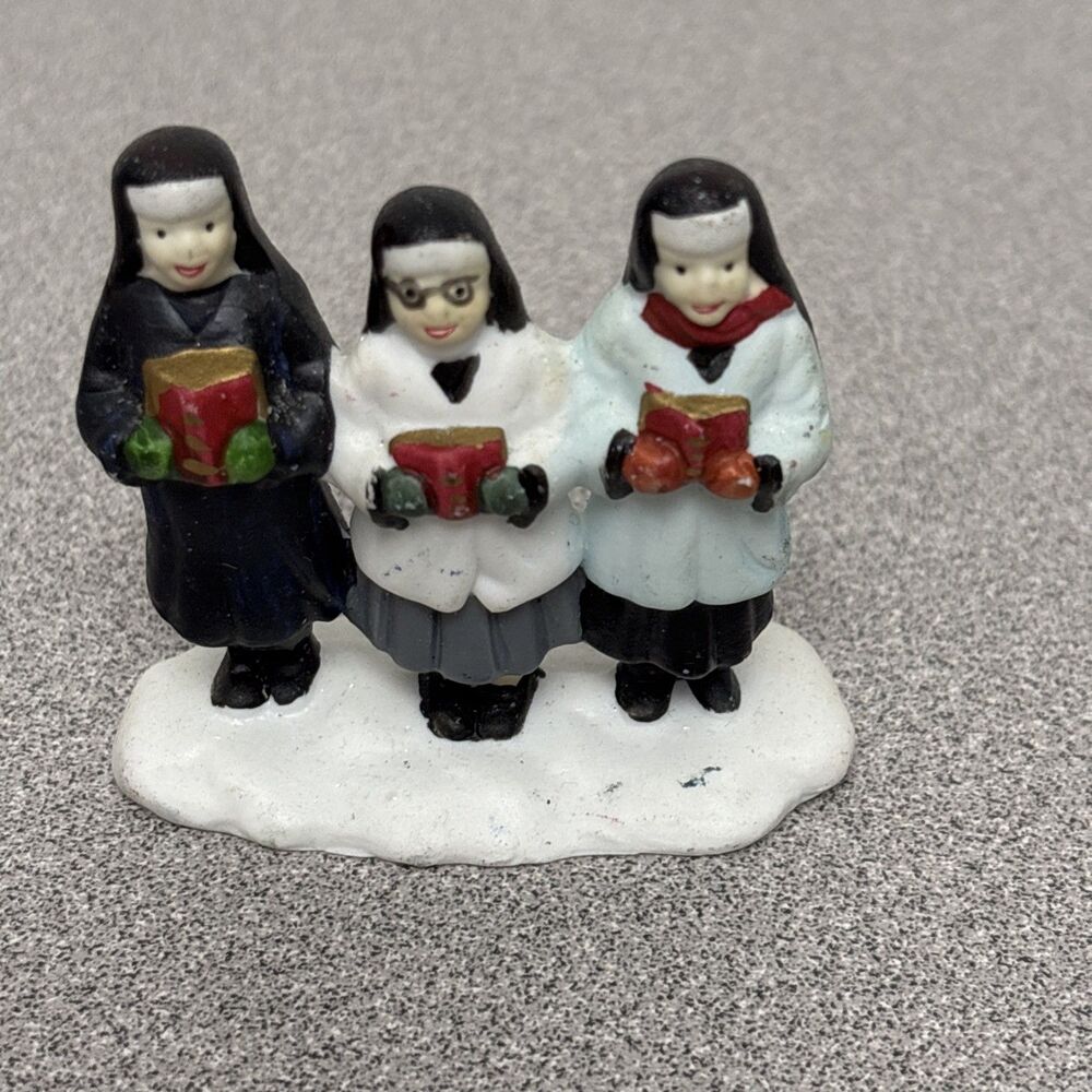 Vintage 3 Singing Nuns Hand-Painted Christmas Caroling Ceramic Figurine